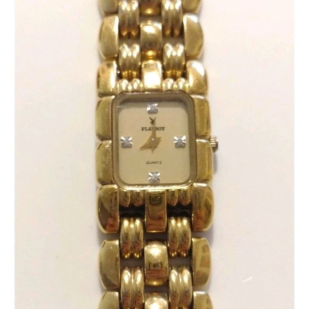 Vintage Playboy Gold Tone Time Force Swiss Watch Womens 20mm Quartz